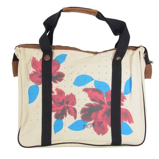 DIESEL ディーゼル 花柄 帆布 キャンバス ラージサイズ トートバッグ オフホワイト系【中古】