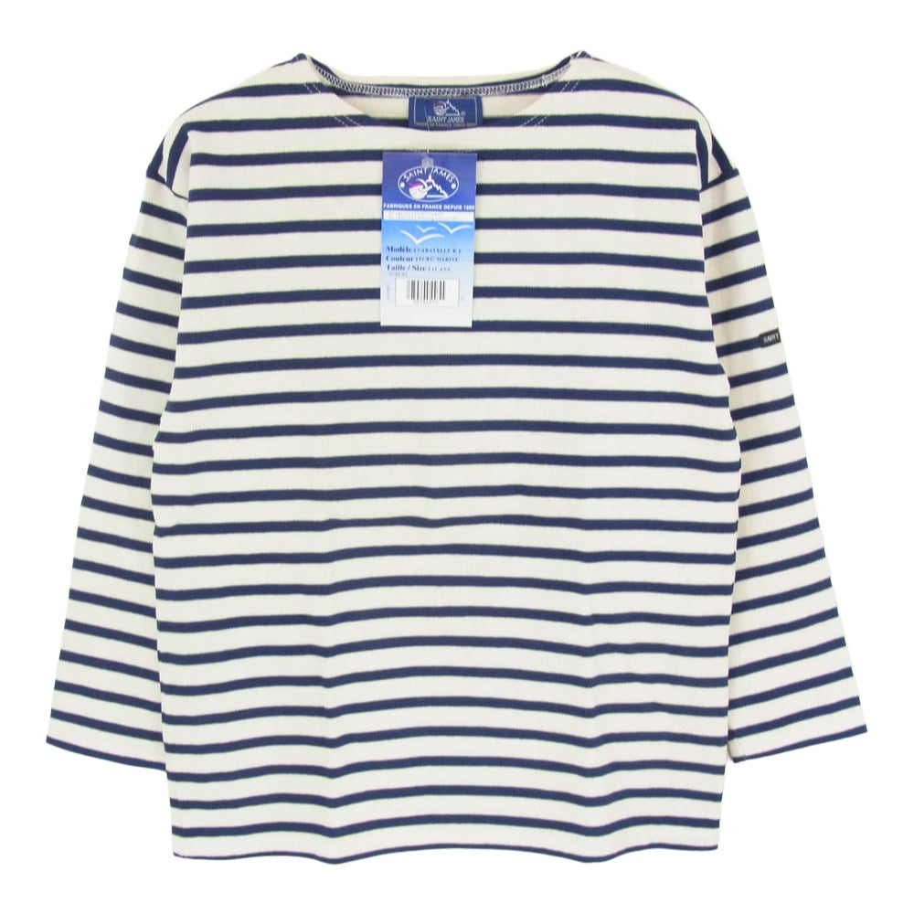 SAINT JAMES セントジェームス デッドストック フランス製 80s 90s CARAVELLE キャラベル バスクシャツ 長袖 Tシャツ サイズ12 ネイビー系 12ans【極上美品】【中古】