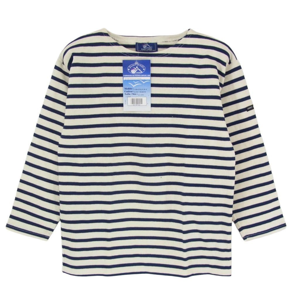 SAINT JAMES セントジェームス デッドストック フランス製 80s 90s CARAVELLE キャラベル バスクシャツ 長袖 Tシャツ サイズ12 ネイビー系 12ans【極上美品】【中古】