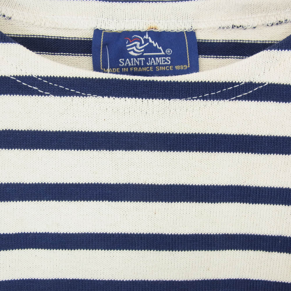 SAINT JAMES セントジェームス デッドストック フランス製 80s 90s CARAVELLE キャラベル バスクシャツ 長袖 Tシャツ サイズ12 ネイビー系 12ans【極上美品】【中古】