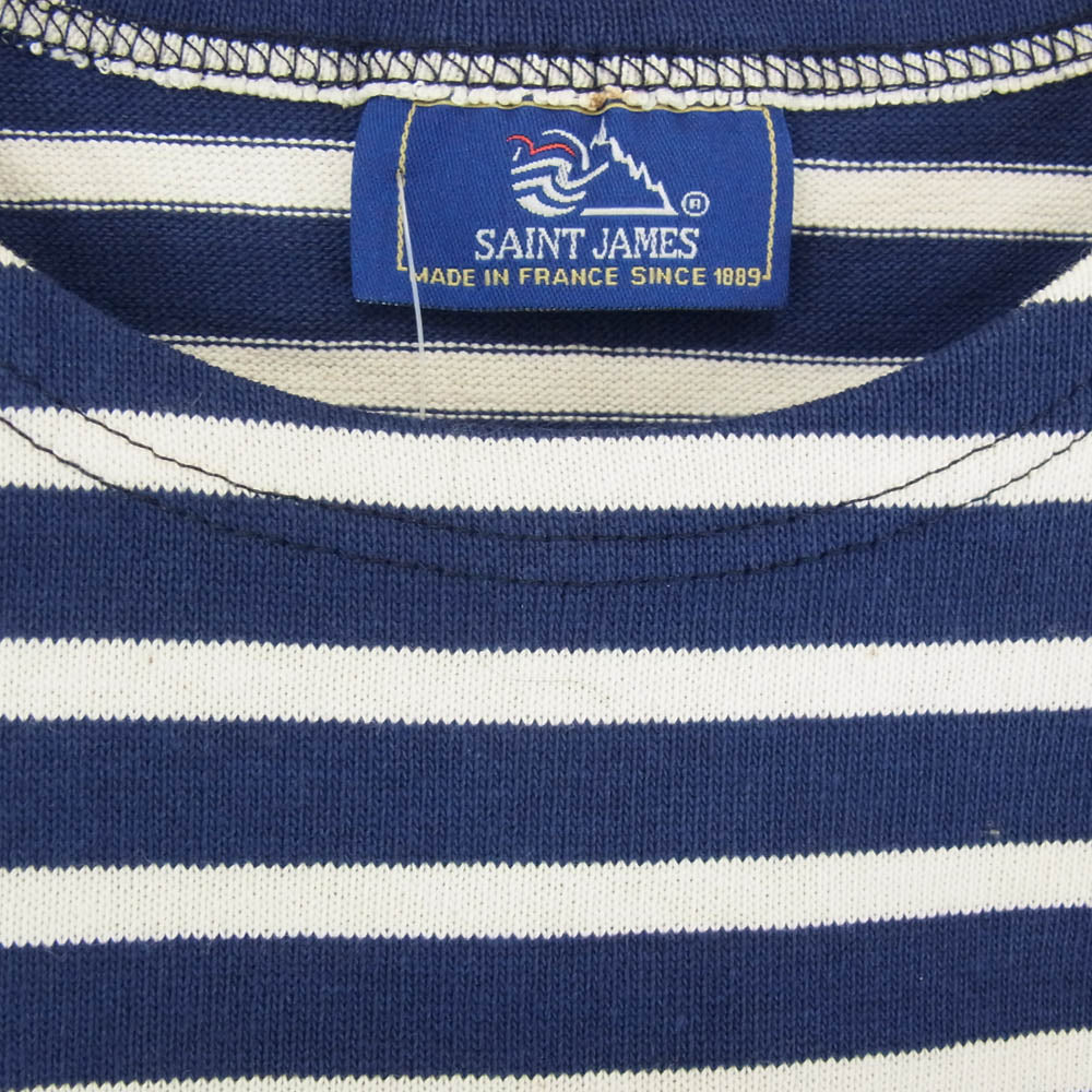 SAINT JAMES セントジェームス デッドストック フランス製 80s 90s CARAVELLE キャラベル バスクシャツ 長袖 Tシャツ サイズ14 ネイビー系 14ans【極上美品】【中古】