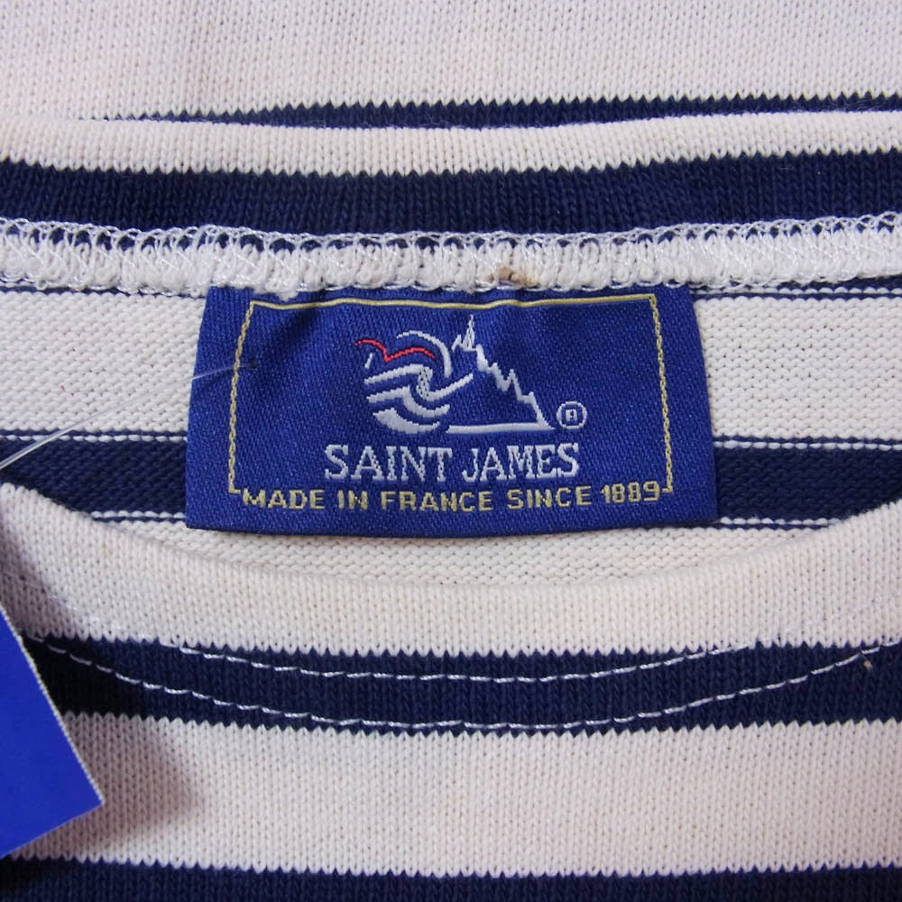 SAINT JAMES セントジェームス デッドストック フランス製 80s 90s CARAVELLE キャラベル バスクシャツ 長袖 Tシャツ サイズ14 オフホワイト系 14ANS【極上美品】【中古】