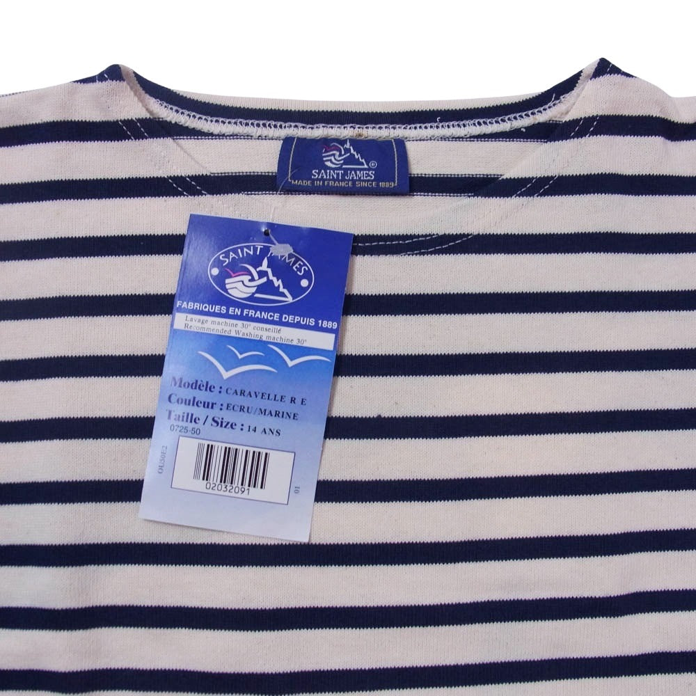 SAINT JAMES セントジェームス デッドストック フランス製 80s 90s CARAVELLE キャラベル バスクシャツ 長袖 Tシャツ サイズ14 オフホワイト系 14ANS【極上美品】【中古】