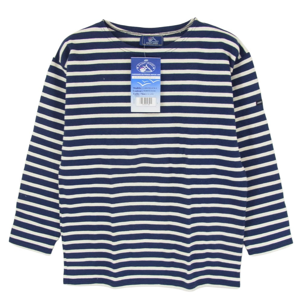 SAINT JAMES セントジェームス デッドストック フランス製 80s 90s CARAVELLE キャラベル バスクシャツ 長袖 Tシャツ サイズ14 ネイビー系 14ans【極上美品】【中古】