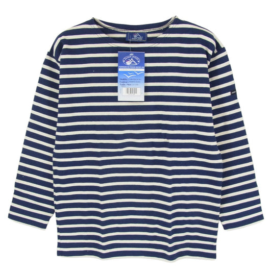 SAINT JAMES セントジェームス デッドストック フランス製 80s 90s CARAVELLE キャラベル バスクシャツ 長袖 Tシャツ サイズ14 ネイビー系 14ans【極上美品】【中古】