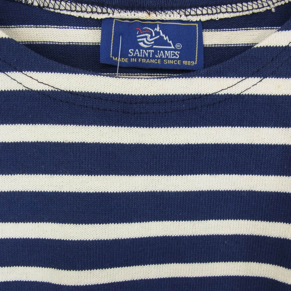 SAINT JAMES セントジェームス デッドストック フランス製 80s 90s CARAVELLE キャラベル バスクシャツ 長袖 Tシャツ サイズ14 ネイビー系 14ans【極上美品】【中古】