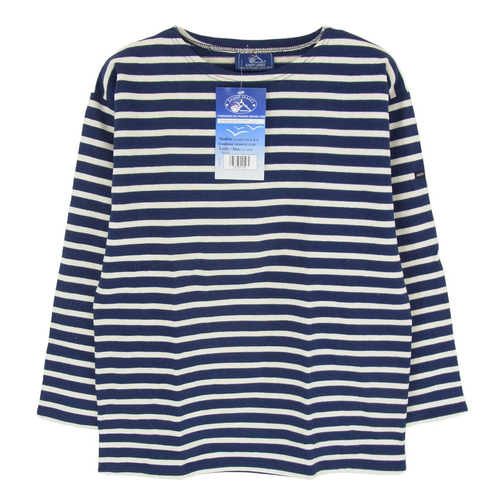 SAINT JAMES セントジェームス デッドストック フランス製 80s 90s CARAVELLE キャラベル バスクシャツ 長袖 Tシャツ サイズ14 ネイビー系 14ans【極上美品】【中古】