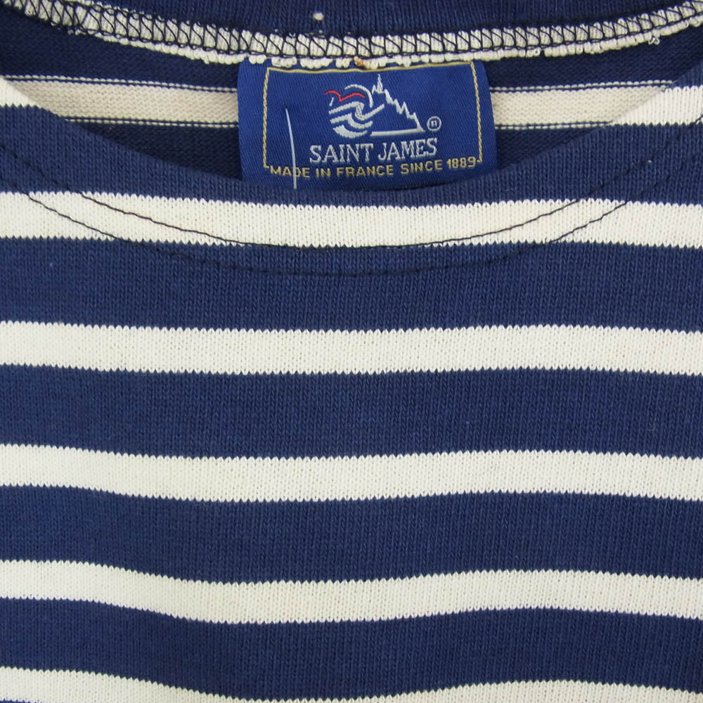 SAINT JAMES セントジェームス デッドストック フランス製 80s 90s CARAVELLE キャラベル バスクシャツ 長袖 Tシャツ サイズ14 ネイビー系 14ans【極上美品】【中古】