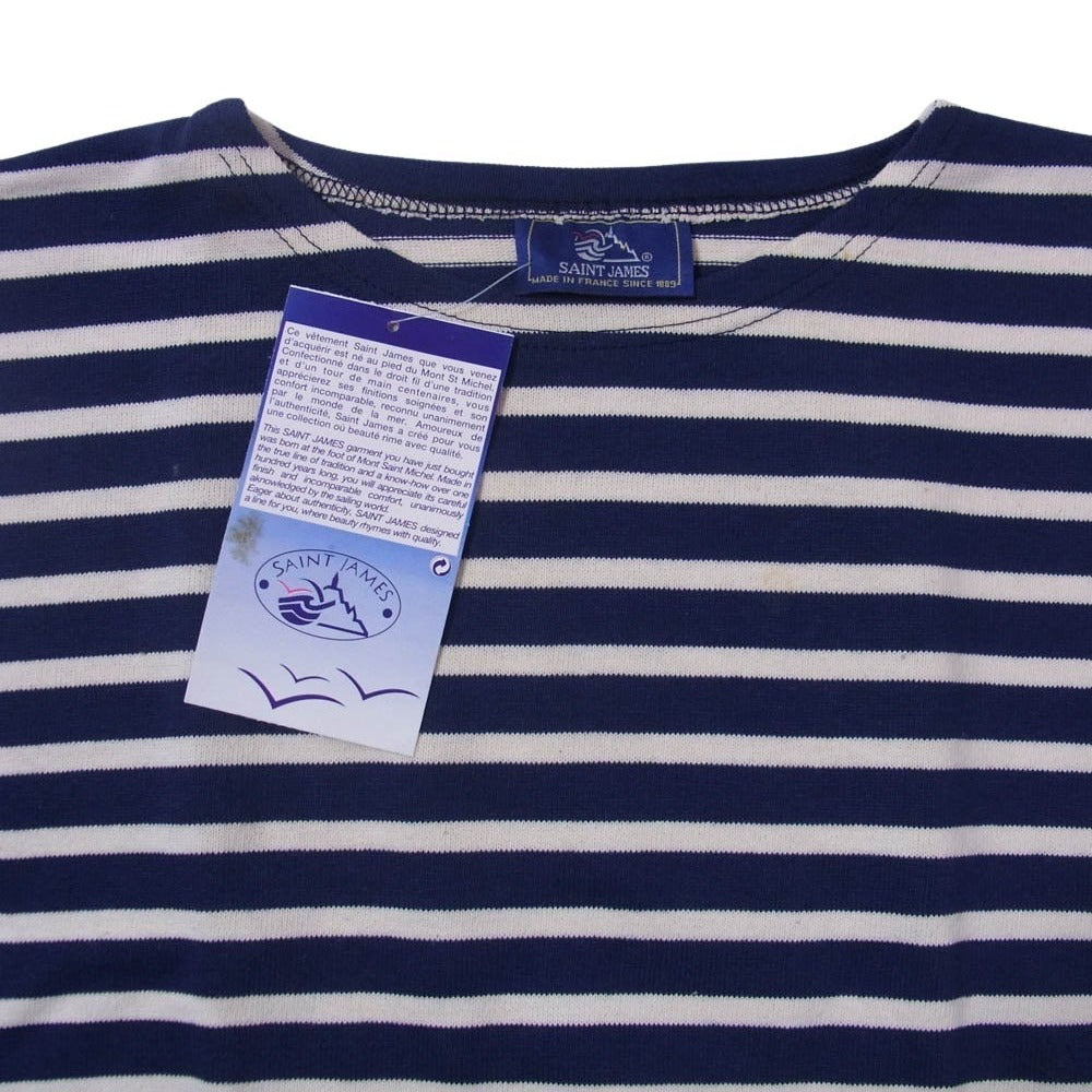 SAINT JAMES セントジェームス デッドストック フランス製 80s 90s CARAVELLE キャラベル バスクシャツ 長袖 Tシャツ サイズ14 ネイビー系 14ANS【極上美品】【中古】