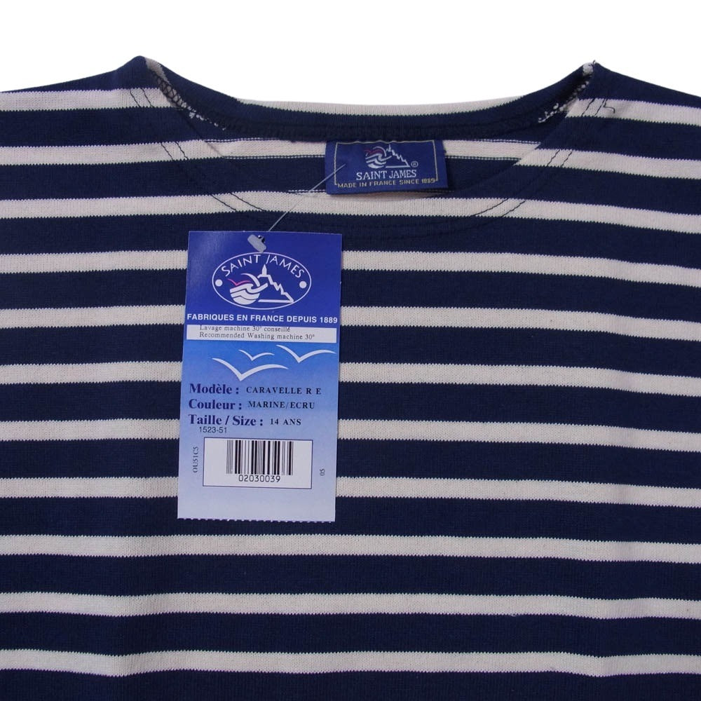 SAINT JAMES セントジェームス デッドストック フランス製 80s 90s CARAVELLE キャラベル バスクシャツ 長袖 Tシャツ サイズ14 ネイビー系 14ANS【極上美品】【中古】