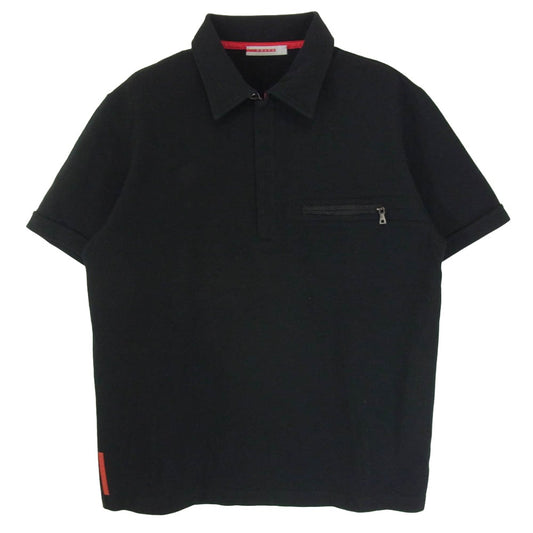 PRADA SPORTS プラダスポーツ ジップポケット ラバーロゴ 半袖 ポロシャツ ブラック系 L【中古】