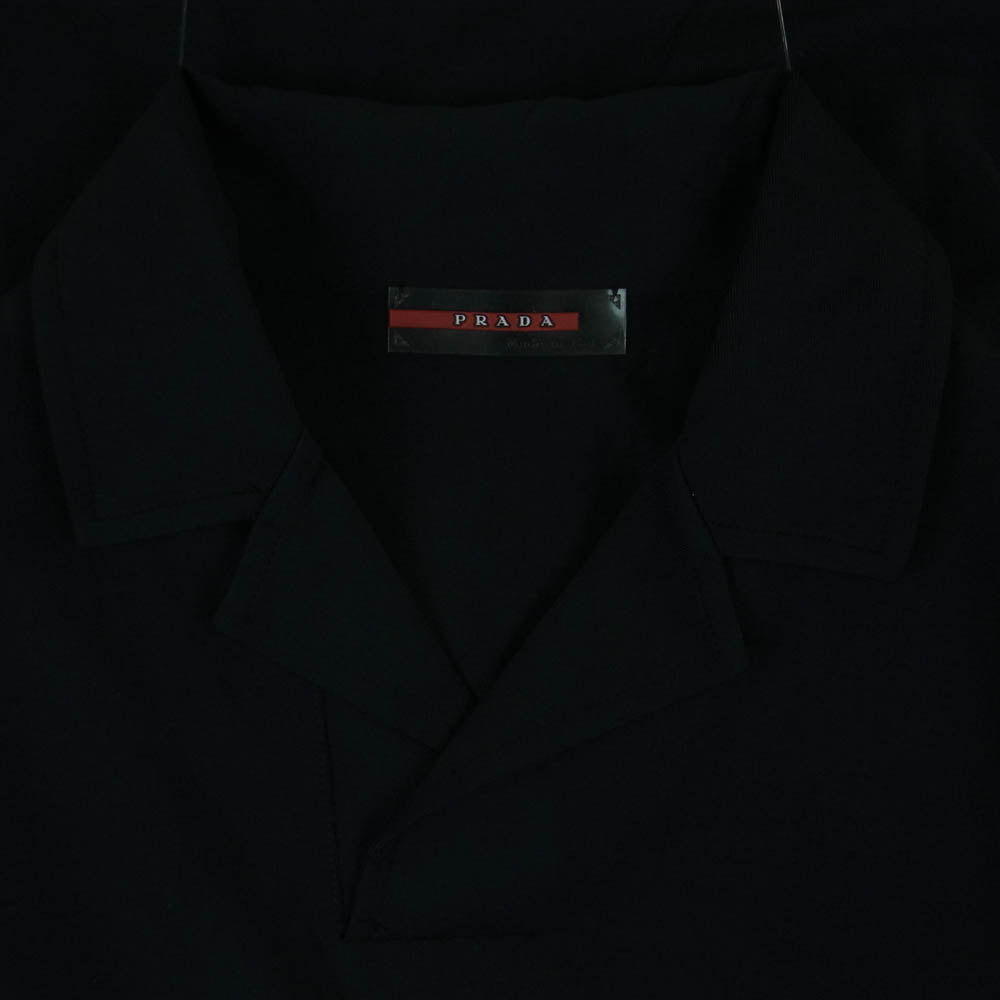 PRADA SPORTS プラダスポーツ バックジップ ポケット ラバーロゴ 半袖 シャツ イタリア製 ブラック系 M【中古】