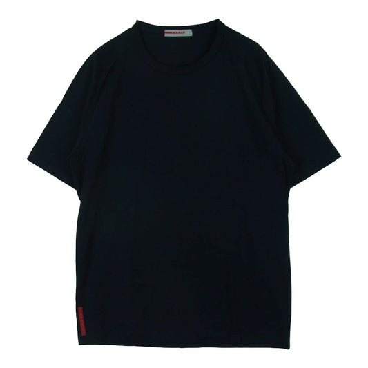 PRADA SPORTS プラダスポーツ バックジップポケット ラバーロゴ 半袖 Tシャツ ポルトガル製 ダークネイビー系 M【中古】