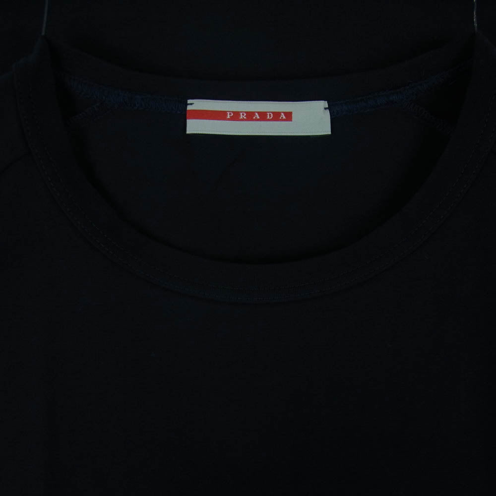 PRADA SPORTS プラダスポーツ バックジップポケット ラバーロゴ 半袖 Tシャツ ポルトガル製 ダークネイビー系 M【中古】