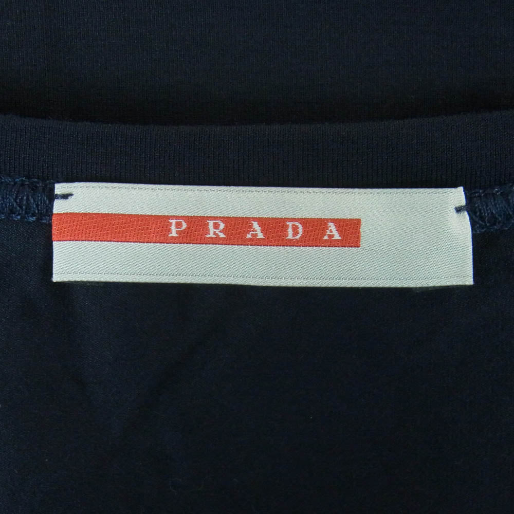 PRADA SPORTS プラダスポーツ バックジップポケット ラバーロゴ 半袖 Tシャツ ポルトガル製 ダークネイビー系 M【中古】