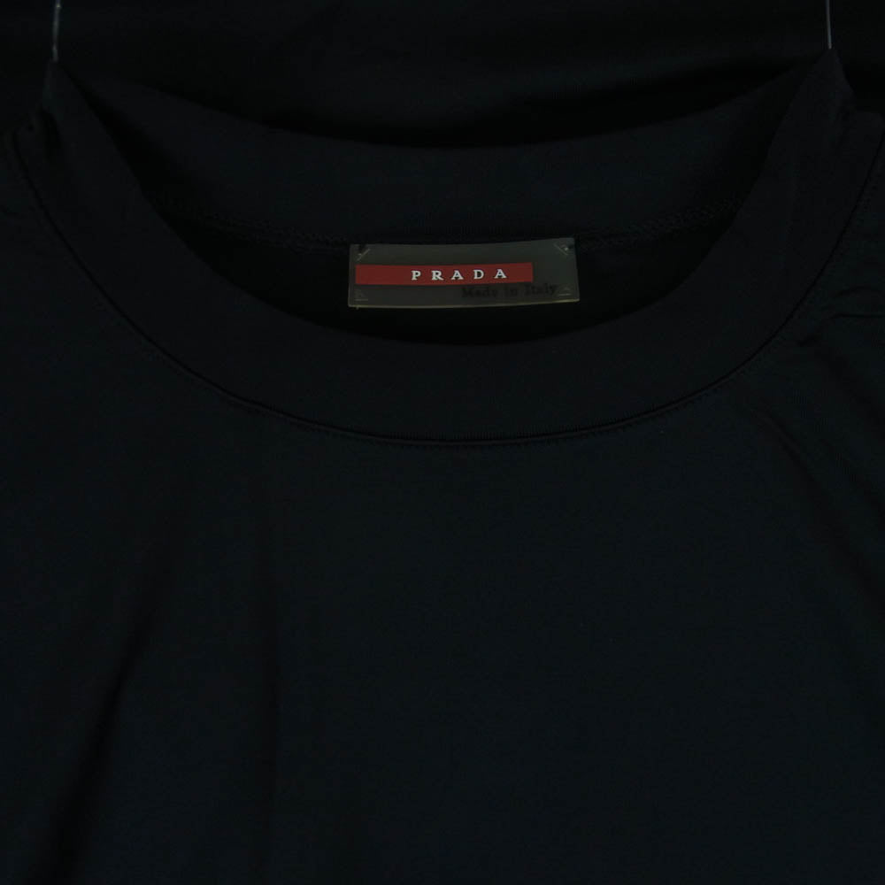 PRADA SPORTS プラダスポーツ バックジップポケット ラバーロゴ ストレッチ 半袖 Tシャツ ブラック系 M【中古】