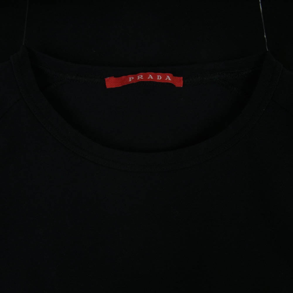 PRADA SPORTS プラダスポーツ バックジップポケット ラバーロゴ 半袖 Tシャツ ポルトガル製 ブラック系 L【中古】