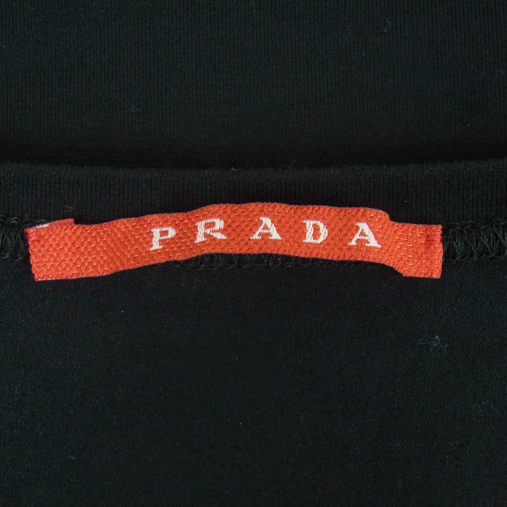 PRADA SPORTS プラダスポーツ バックジップポケット ラバーロゴ 半袖 Tシャツ ポルトガル製 ブラック系 L【中古】
