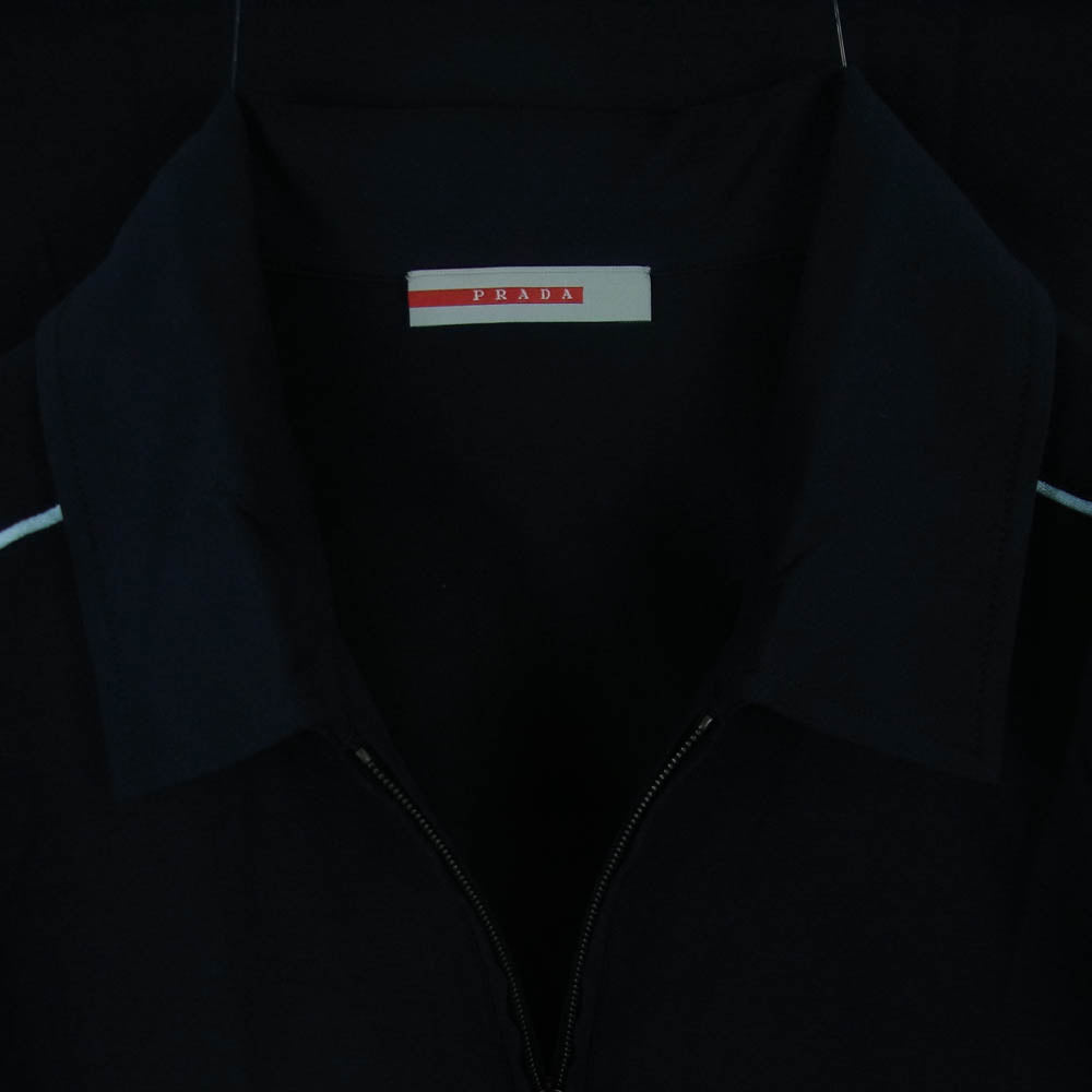 PRADA SPORTS プラダスポーツ 00s パイピング ハーフジップ 半袖 ポロシャツ ポルトガル製 ダークネイビー系 L【中古】
