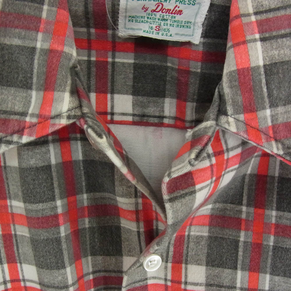 ドンリン USA製 70s Donlin ドンリン コットン 長袖 プリントネルシャツ ブラック系 S【中古】
