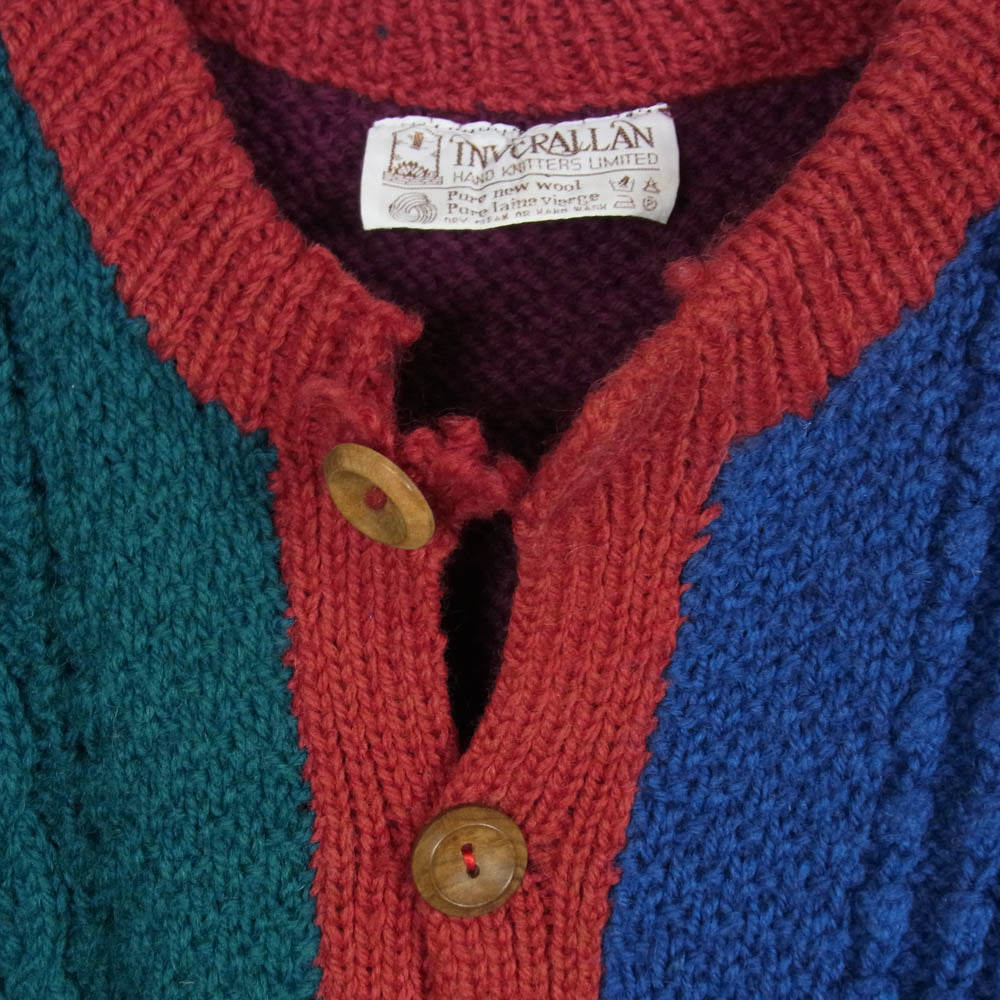 INVERALLAN インバーアラン 4A CREW NECK CARDIGAN 茶タグ アランニット ノーカラー クルーネック カーディガン マルチカラー系 サイズ表記なし【中古】