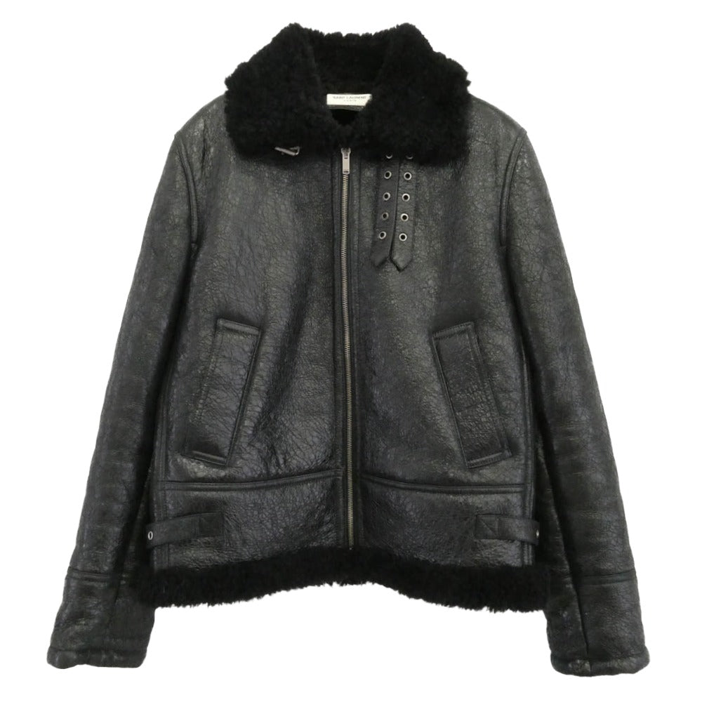 SAINT LAURENT サンローラン 630132 YCCR2 ムートン レザー ボア ジャケット ブラック系 48【中古】