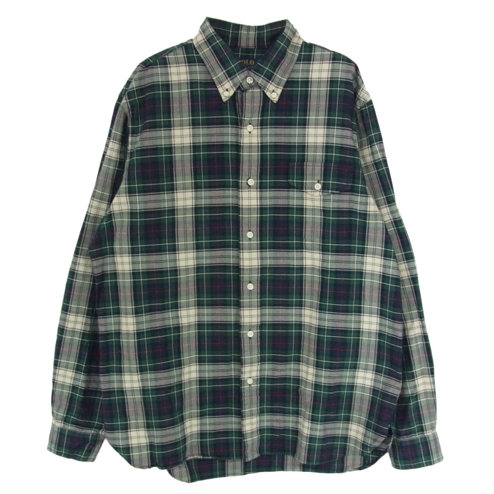 POLO RALPH LAUREN ポロ・ラルフローレン CLASSIC FIT クラシックフィット コットン チェック シャツ ネイビー系 L LG【中古】