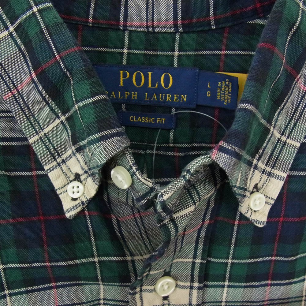 POLO RALPH LAUREN ポロ・ラルフローレン CLASSIC FIT クラシックフィット コットン チェック シャツ ネイビー系 L LG【中古】