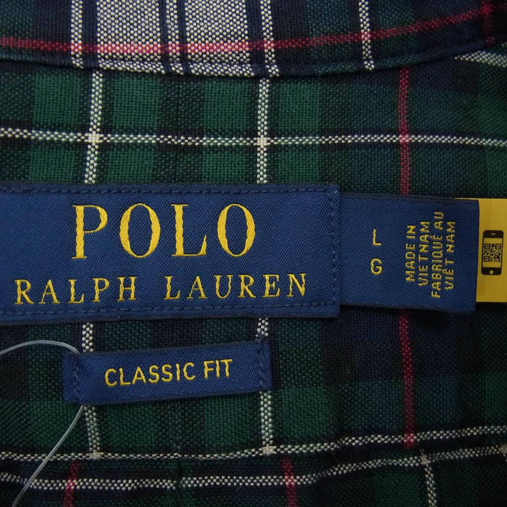 POLO RALPH LAUREN ポロ・ラルフローレン CLASSIC FIT クラシックフィット コットン チェック シャツ ネイビー系 L LG【中古】