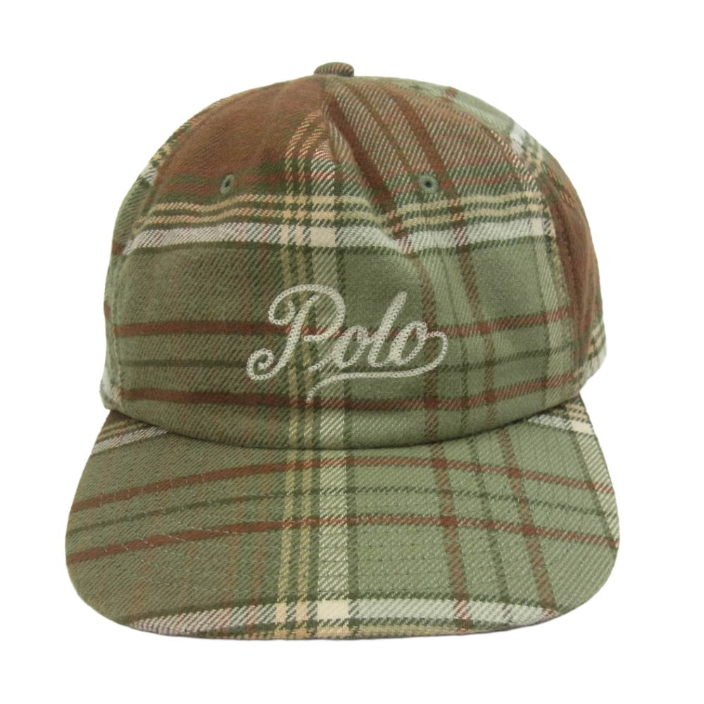 POLO RALPH LAUREN ポロ・ラルフローレン チェック フランネル ロゴ刺繍 キャップ 帽子 グリーン系【中古】