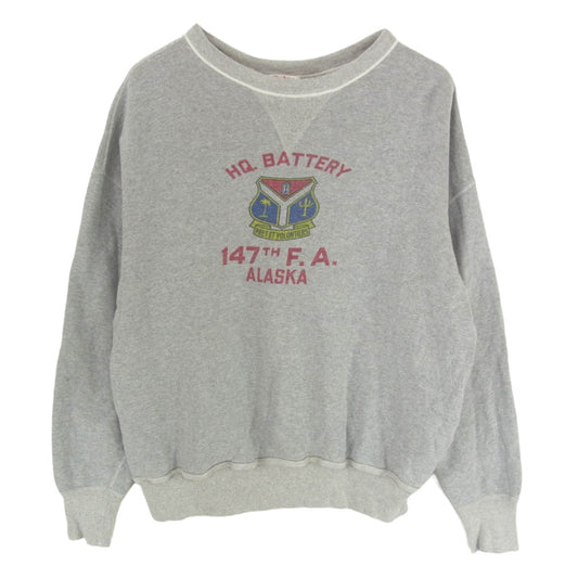 WAREHOUSE ウエアハウス HQ Battery 147th F.A. Alaska ミリタリー プリント クルー スウェット グレー系 44【中古】