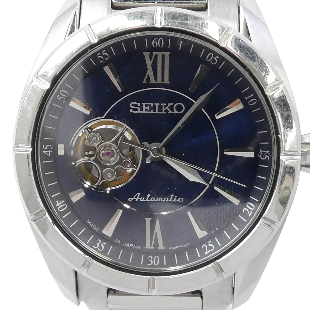 SEIKO セイコー 4R38-00F0 プレサージュ 裏スケルトン オートマチック 腕時計 シルバー系 ブルー系【中古】