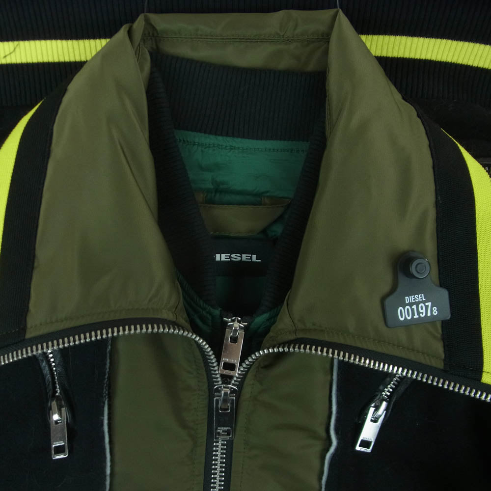 DIESEL ディーゼル ドッキングデザイン バックプリント MA-1 フライト ジャケット 中国製 グリーン系 ブラック系 S【中古】