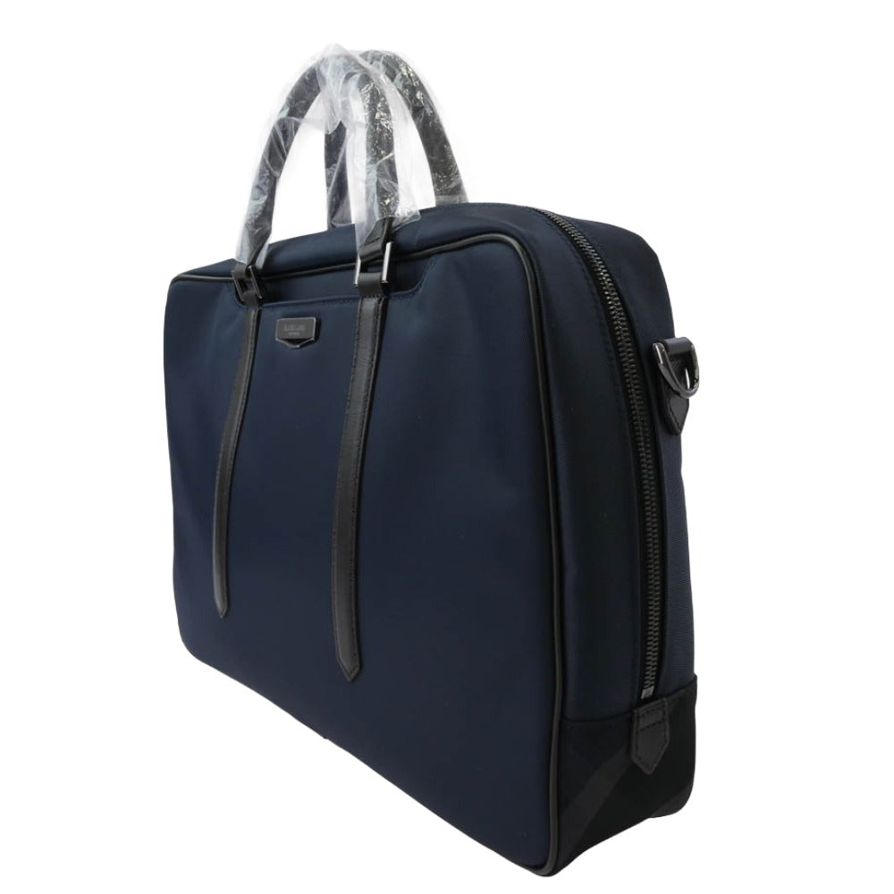 BLACK LABELCRESTBRIDGE ブラックレーベルクレストブリッジ ロゴプレート 2WAY レザー切替 ビジネスバッグ ブリーフケース ネイビー系【極上美品】【中古】