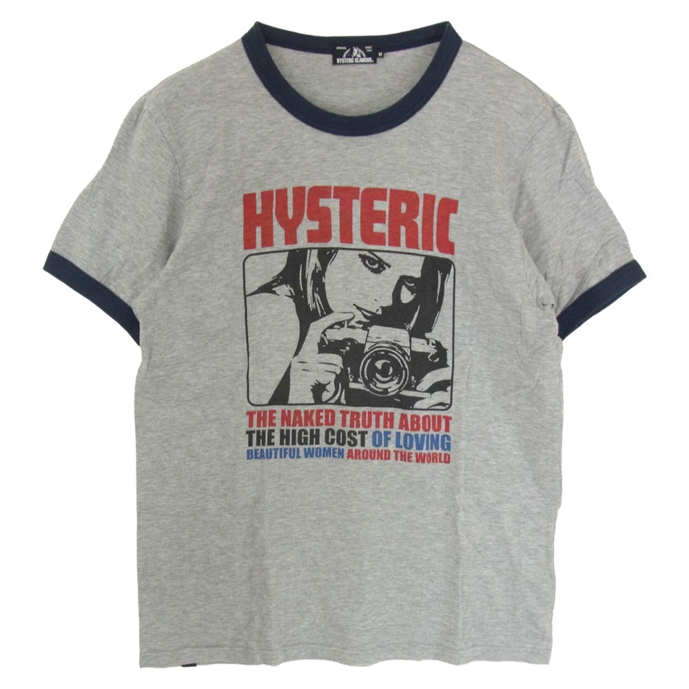 HYSTERIC GLAMOUR ヒステリックグラマー 02173CT05 LOOK AT ME フロントプリント リンガーネック Tシャツ 半袖カットソー グレー系 M【中古】