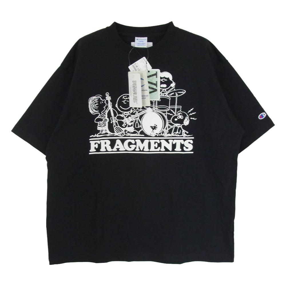 ヴァリアスアーティスツ × Champion チャンピオン PEANUTS FRAGMENTS TEE ピーナッツ フラグメント Tシャツ 半袖カットソー ブラック系 L【極上美品】【中古】