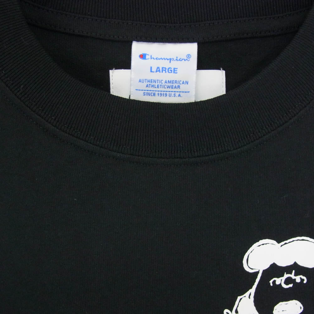 ヴァリアスアーティスツ × Champion チャンピオン PEANUTS FRAGMENTS TEE ピーナッツ フラグメント Tシャツ 半袖カットソー ブラック系 L【極上美品】【中古】