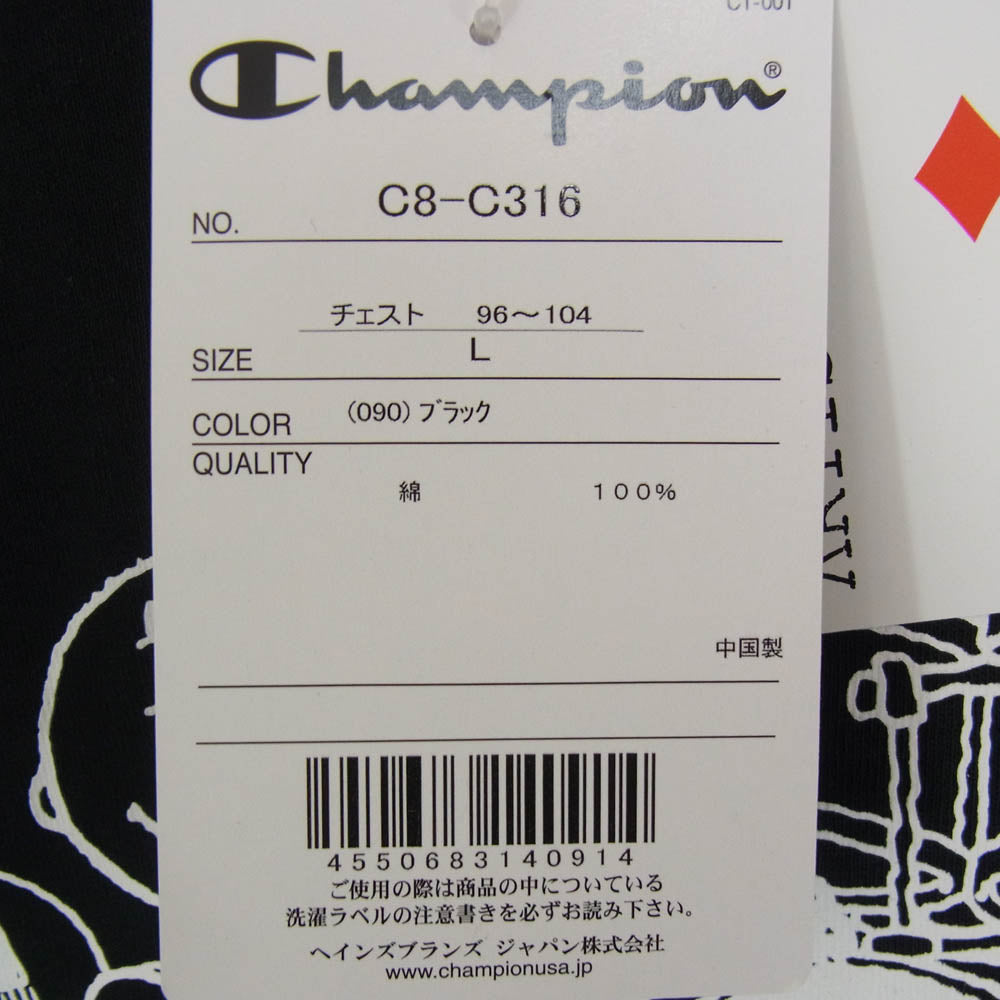 ヴァリアスアーティスツ × Champion チャンピオン PEANUTS FRAGMENTS TEE ピーナッツ フラグメント Tシャツ 半袖カットソー ブラック系 L【極上美品】【中古】