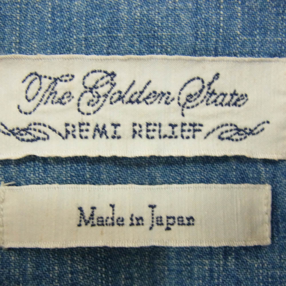 REMI RELIEF レミレリーフ スカル フラワー パッチワーク ウェスタン デニム 長袖 シャツ インディゴブルー系 M【中古】