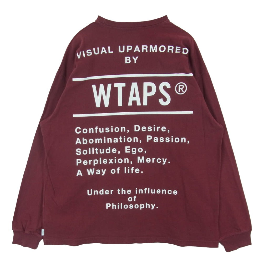 WTAPS ダブルタップス 23AW 232ATDT-CSM05 OBJ LS COTTON CONTAINING オブジェ ロングスリーブ コットン コンテイニング バックロゴ Tシャツ 長袖 カットソー ボルドー系 03【中古】