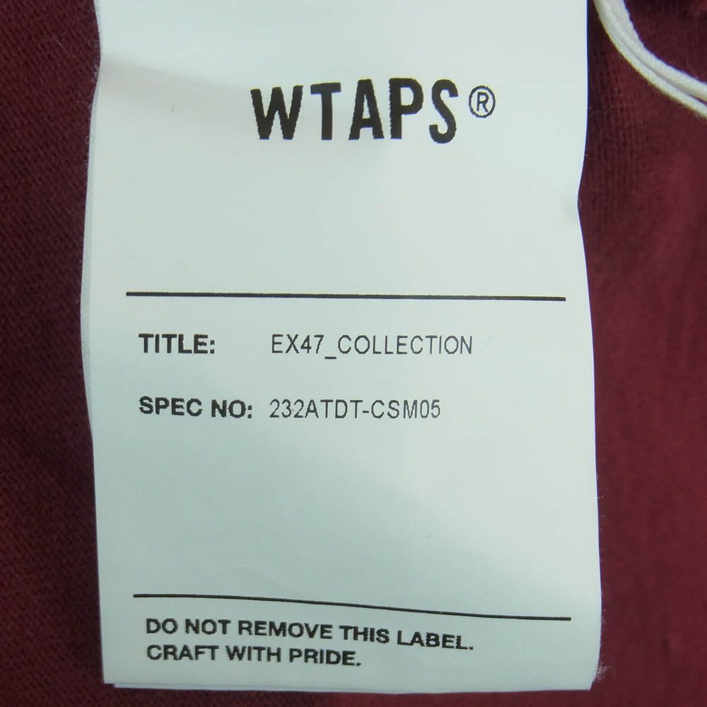 WTAPS ダブルタップス 23AW 232ATDT-CSM05 OBJ LS COTTON CONTAINING オブジェ ロングスリーブ コットン コンテイニング バックロゴ Tシャツ 長袖 カットソー ボルドー系 03【中古】