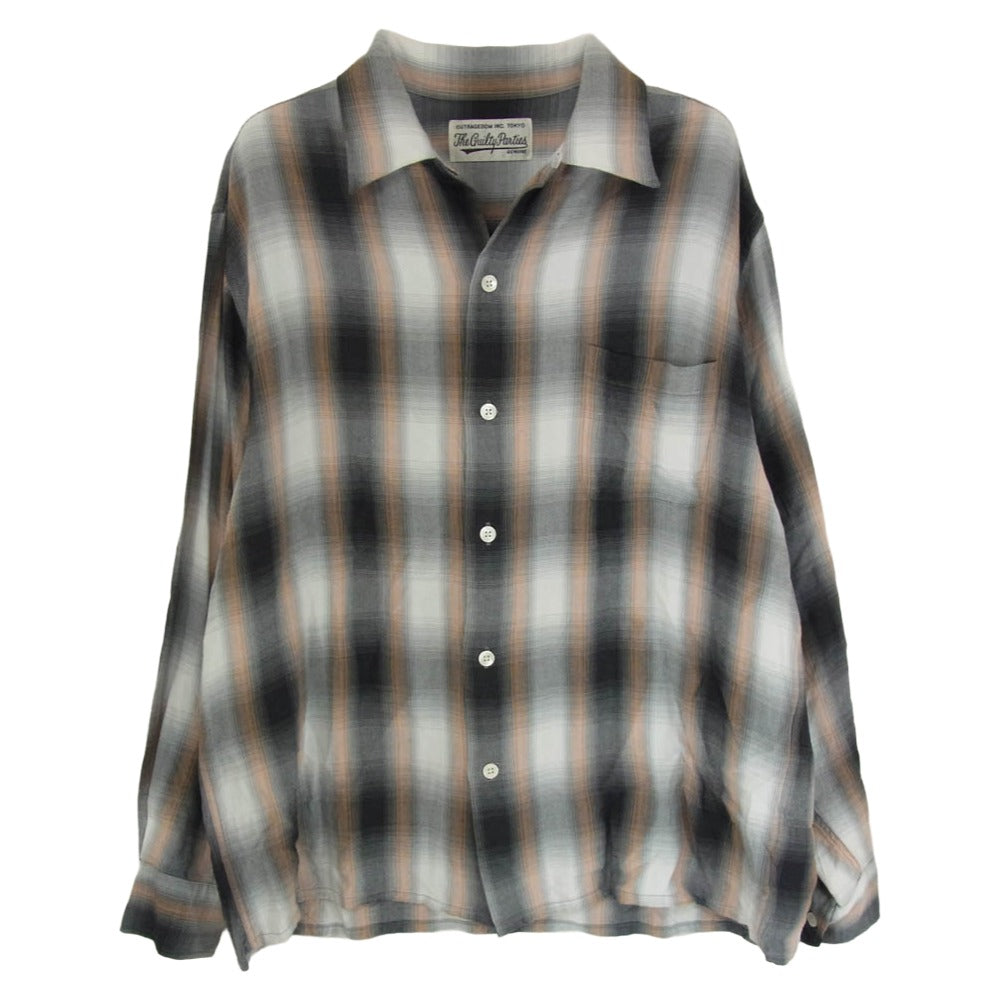 WACKO MARIA ワコマリア レーヨン100% 開襟 オンブレチェック 長袖シャツ オレンジ系 M【中古】