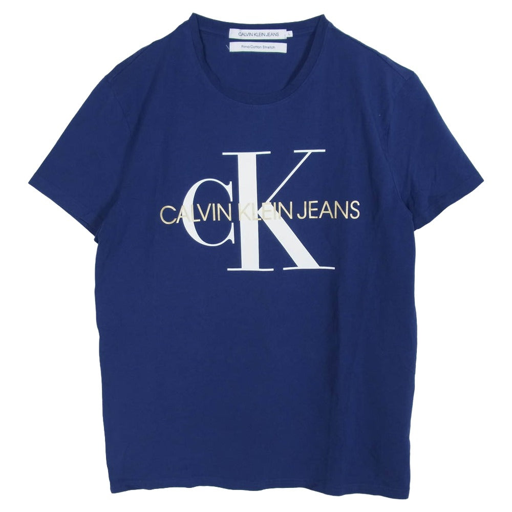 CALVIN KLEIN カルバンクライン J314056 CKロゴ プリント ピマコットンストレッチ 半袖 Tシャツ ブルー系 L【中古】