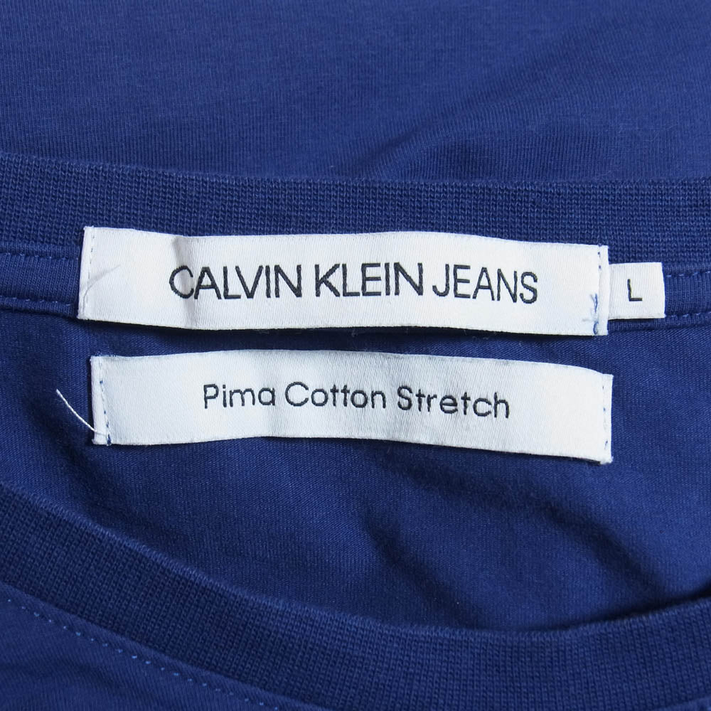 CALVIN KLEIN カルバンクライン J314056 CKロゴ プリント ピマコットンストレッチ 半袖 Tシャツ ブルー系 L【中古】