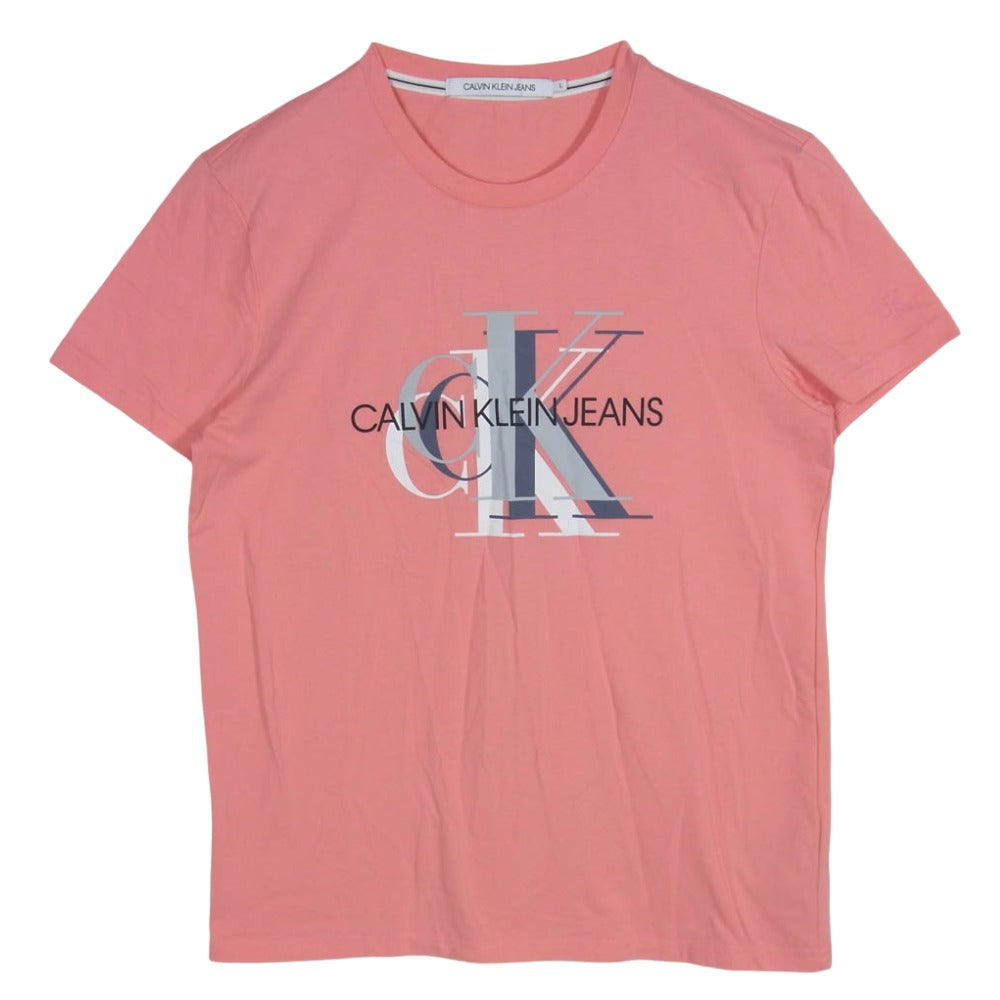 CALVIN KLEIN カルバンクライン J314499 JEANS ジーンズ ロゴプリント 半袖 Tシャツ ピンク系 L【中古】