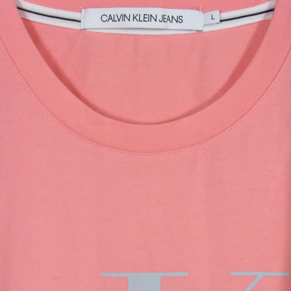 CALVIN KLEIN カルバンクライン J314499 JEANS ジーンズ ロゴプリント 半袖 Tシャツ ピンク系 L【中古】