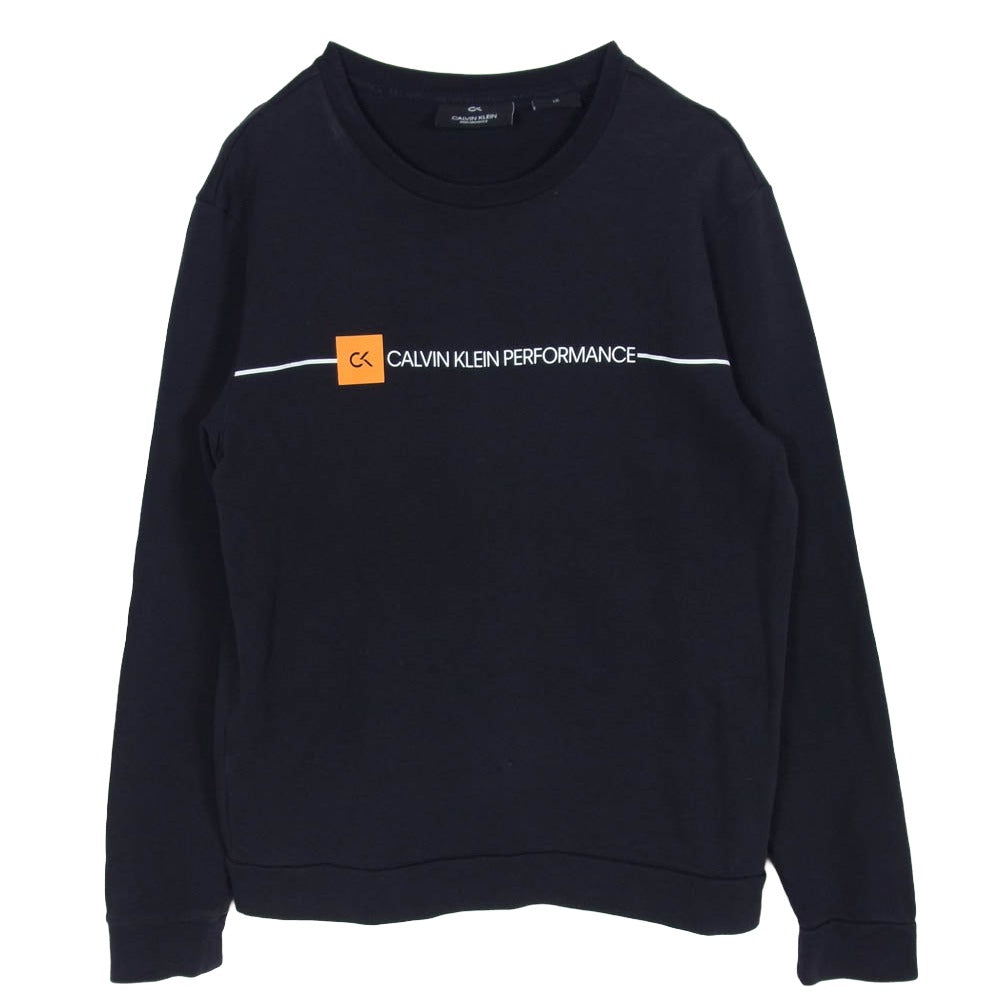 CALVIN KLEIN カルバンクライン 4MF9W364 ライン ロゴプリント コットン スウェット 長袖 Tシャツ ブラック系 L【中古】