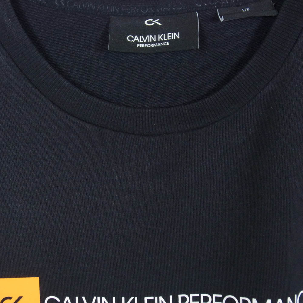 CALVIN KLEIN カルバンクライン 4MF9W364 ライン ロゴプリント コットン スウェット 長袖 Tシャツ ブラック系 L【中古】