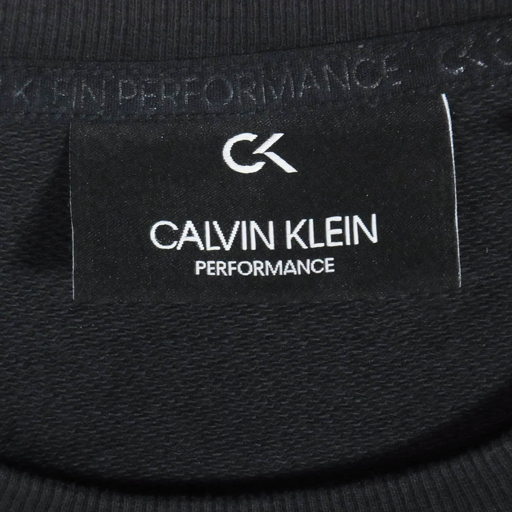 CALVIN KLEIN カルバンクライン 4MF9W364 ライン ロゴプリント コットン スウェット 長袖 Tシャツ ブラック系 L【中古】
