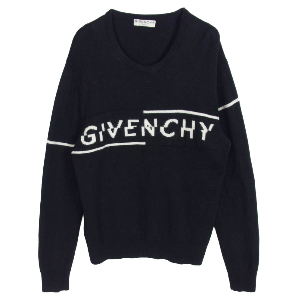 GIVENCHY ジバンシィ BM90B44Y5D ウール ロゴ クルーネック ニット セーター ブラック系 L【中古】
